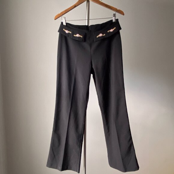 🍂 Y2K Vintage Western Black Mid-Rise Bootcut Trousers Embroidered Front Yoke - Picture 1 of 7